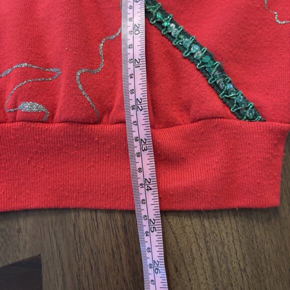 Vintage 80s Jingle Bells Glitter Sequins Christmas Sweatshirt Red Pullover Art S - Picture 7 of 8